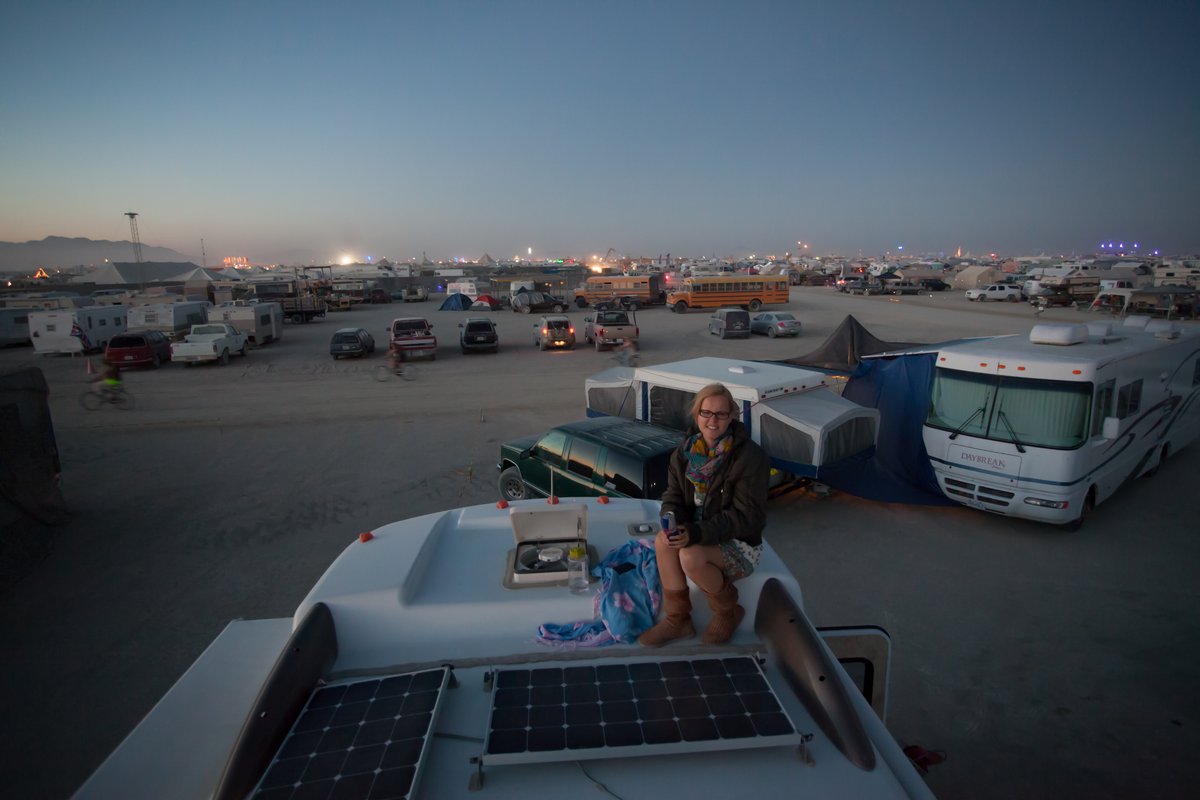 Dorothy on the roof of the our RV.