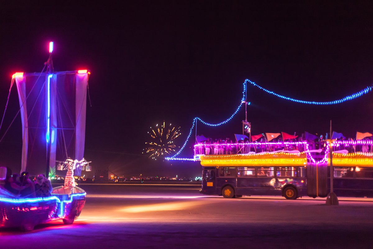 Art cars at night.