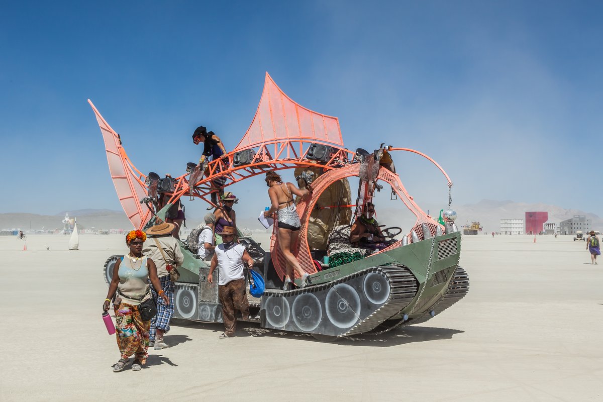Burners getting off an art car.