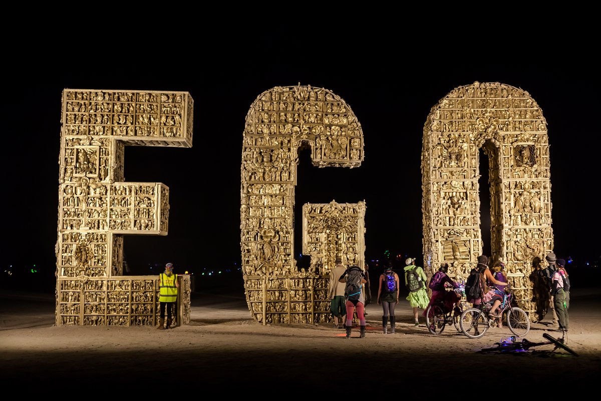 EGO sculpture made from tiny figurines.