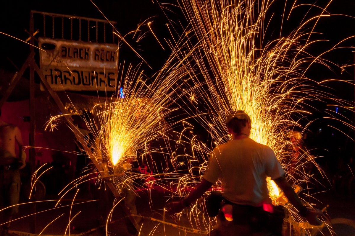 Sparks fly at Burning Man Hardware.