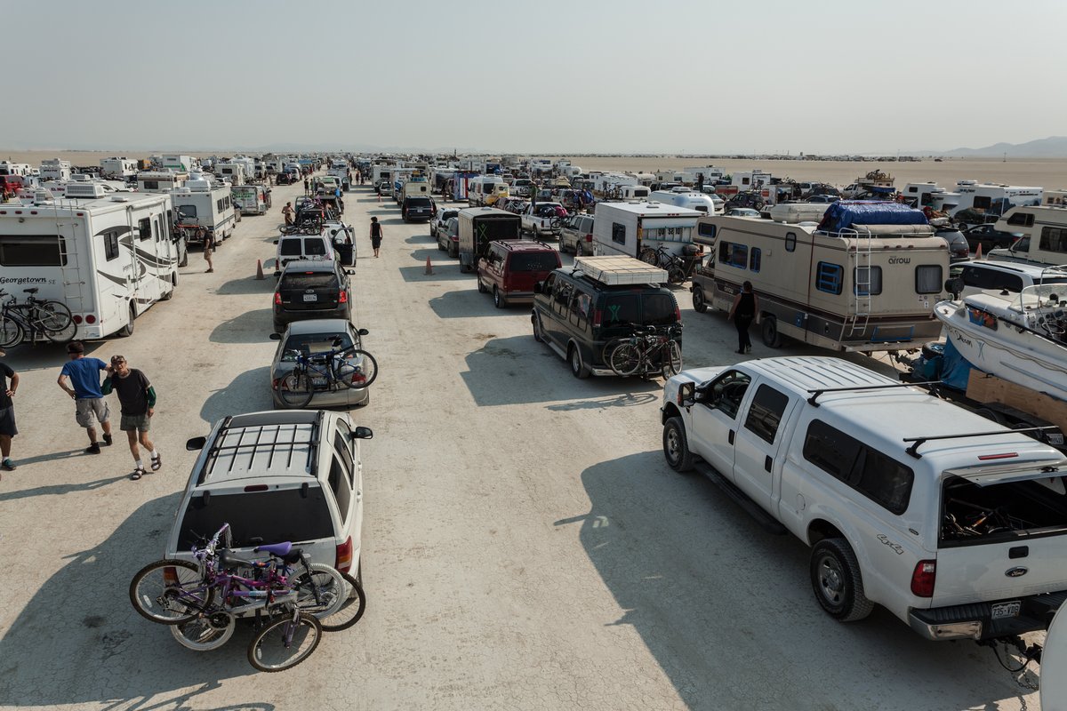 The Line Monday Morning (arrived at 830 on playa got to camp at 330!)