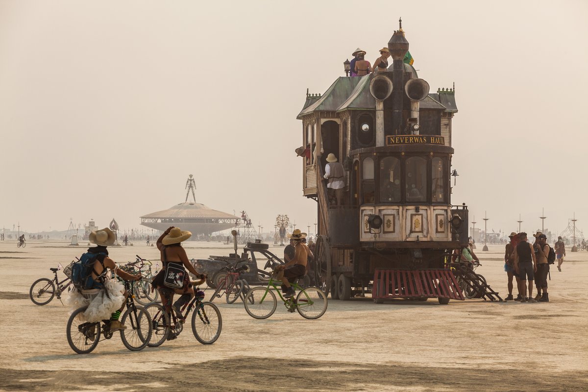 Typical Scene On The Playa (Art Car Is The NeverWas Haul)