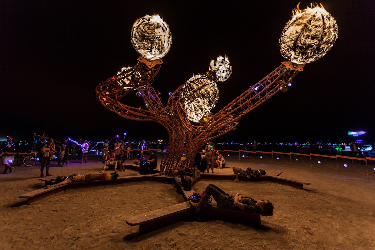 The HELIX Art Sculpture With Rotating Flames!!! (created by Charles Gadeken)