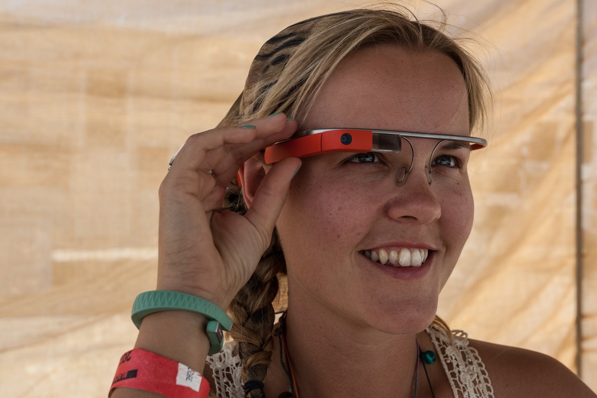 Dorothy Playing With Google Glass For The First Time (campmate works for Google...)