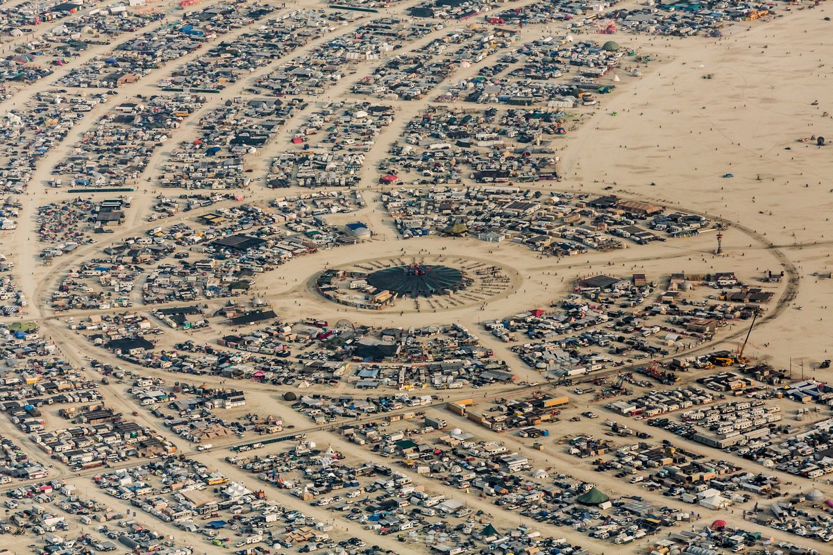 Center Camp Aerial View Burning Man 2014 During Embrace Burn