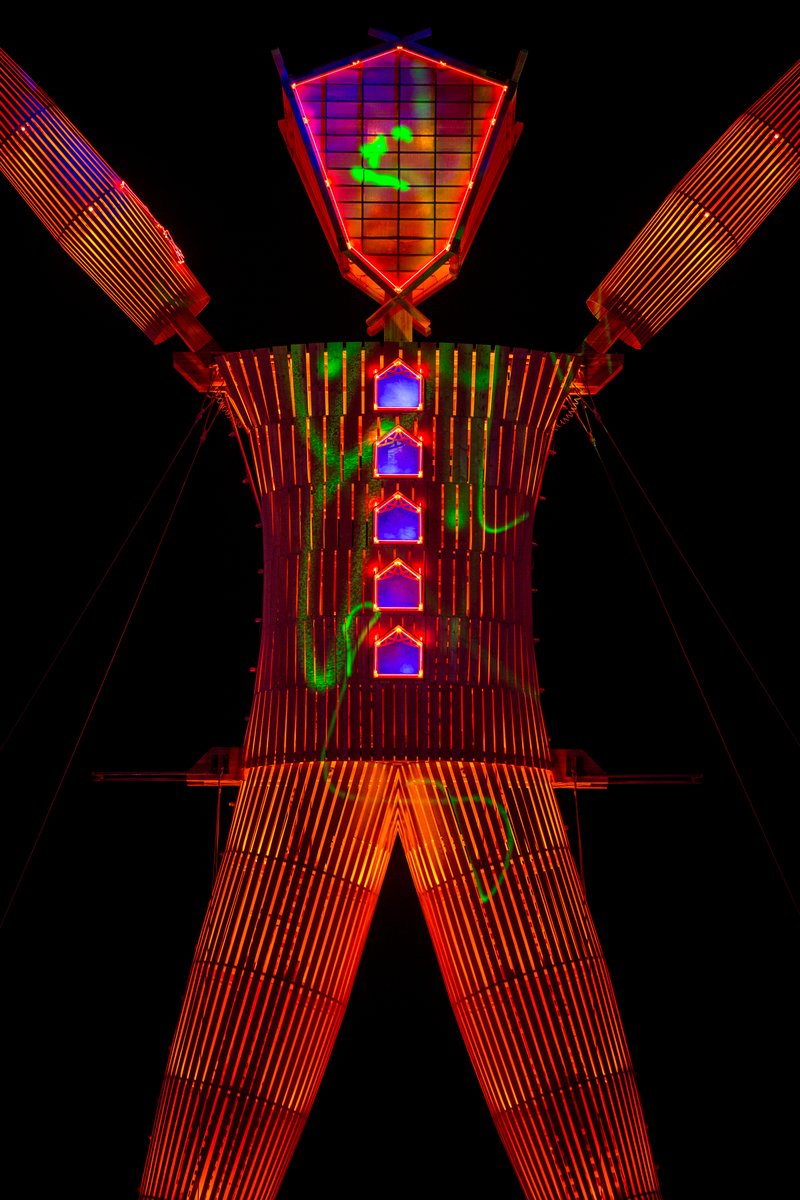 Man With Face Made By Lasers Burn Night