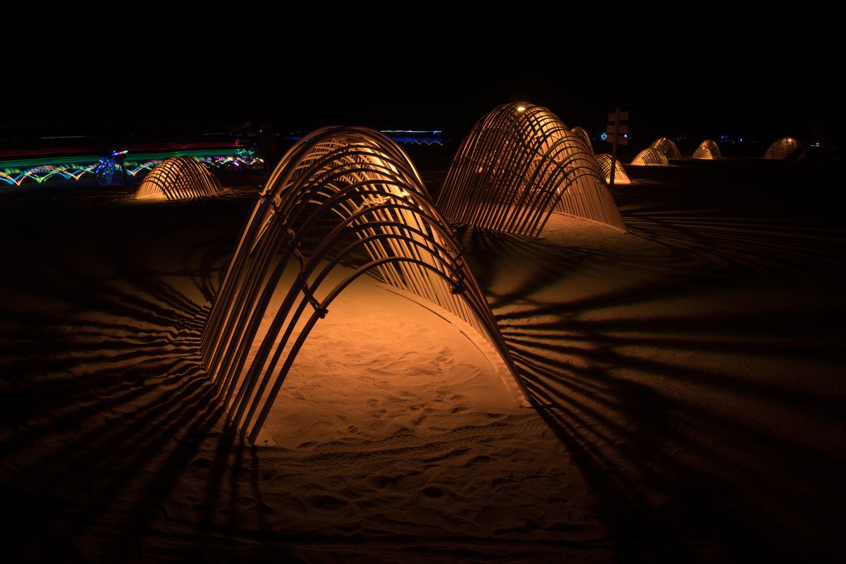 The Temple of Promise by: Dreamers Guild At Night http://burningman.org/event/brc/2015-art-installations/#TempleofPromise