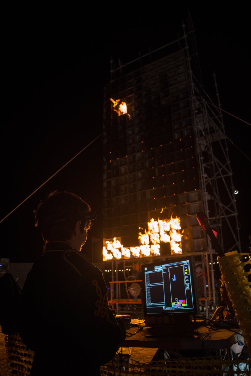 A Boy Plays The Epic Fire Tetris by Jody McIntyre info@firetetris.com http://burningman.org/event/brc/2015-art-installations/#FireTetris
