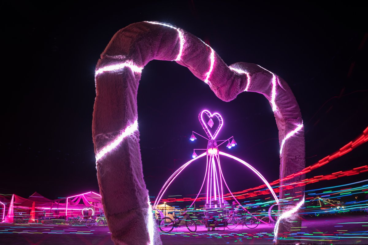 Pink Heart Camp At Night