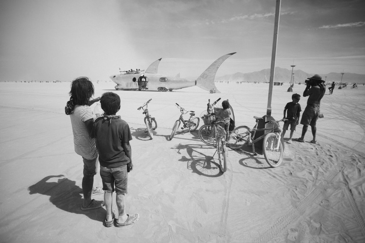 Family Watching The Shark Art Car