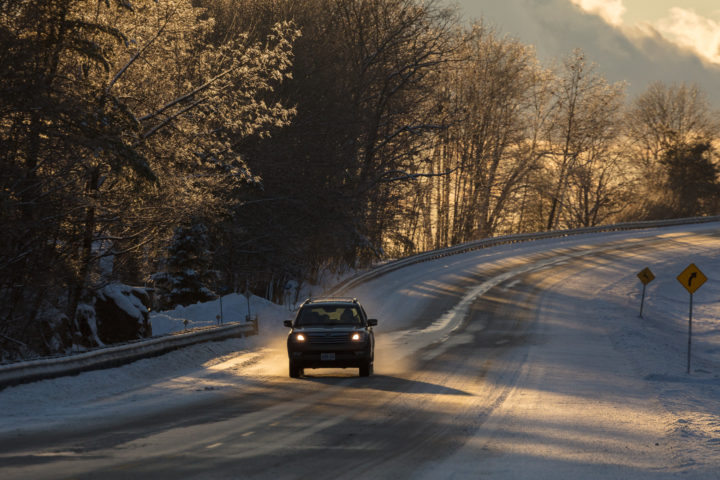 Vehicle And Frozen Trees On The 1000 Islands Parkway