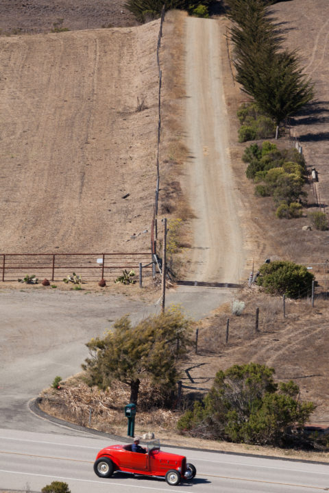 Vintage Red Car And Dirt Road