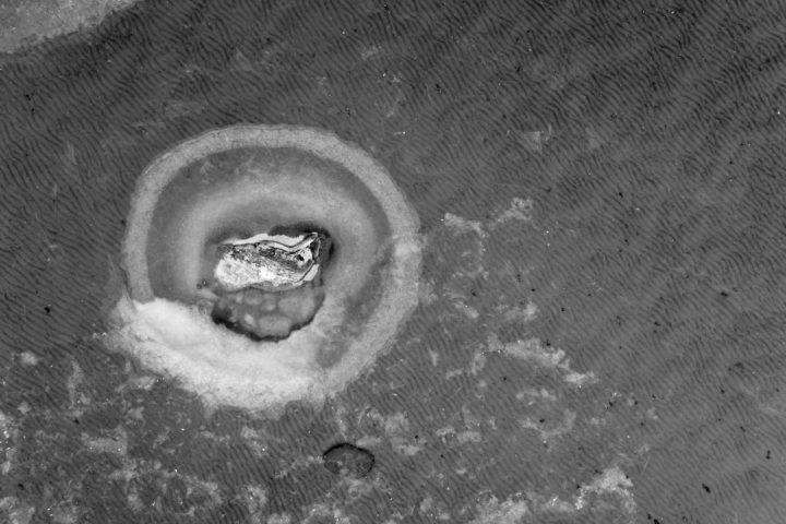 Stone Protruding From Ice