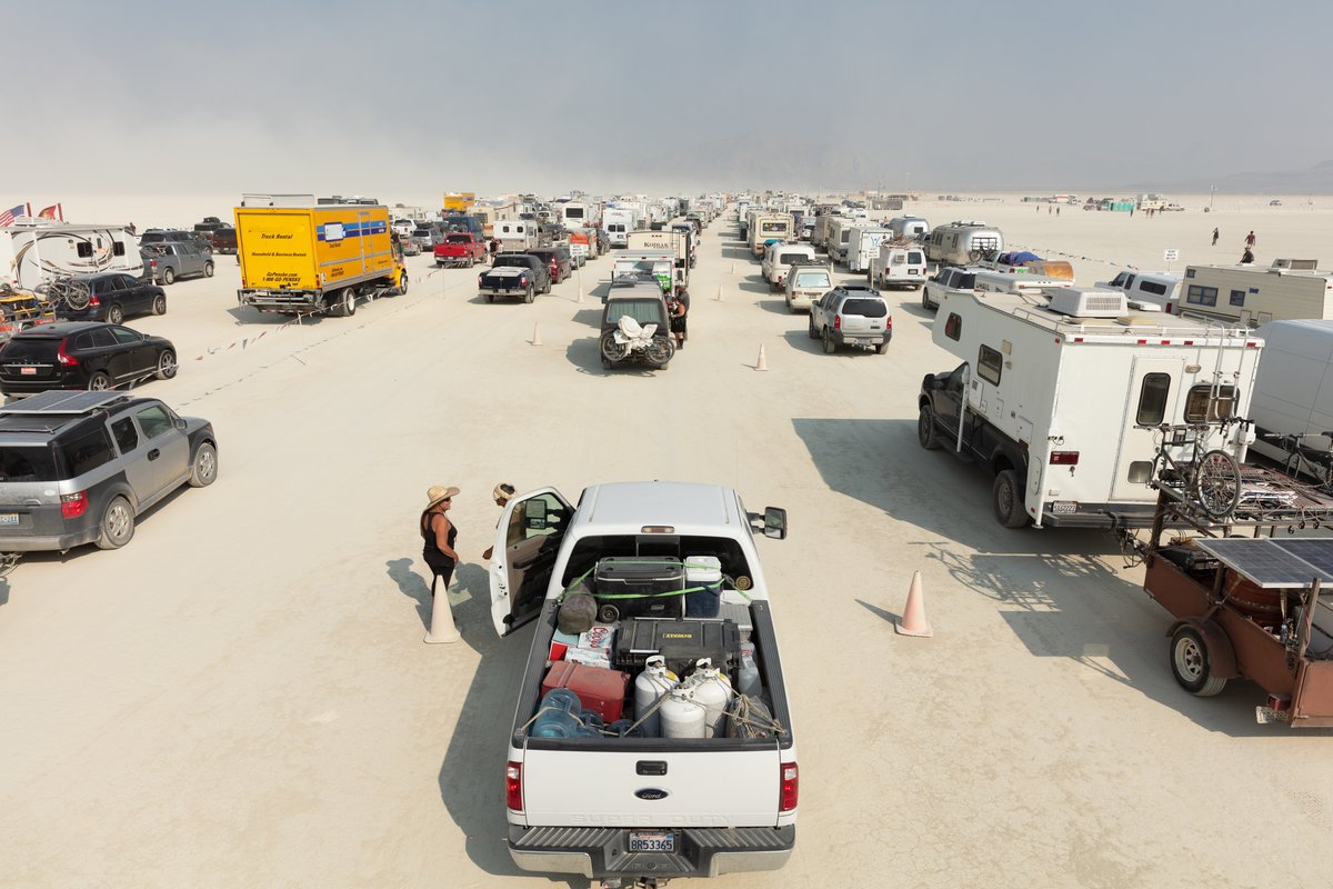 Just my people waiting to enter Burning Man. I love meeting people in line. Like this burner who goes by the playa name Happy. She was the best and we had a moment.