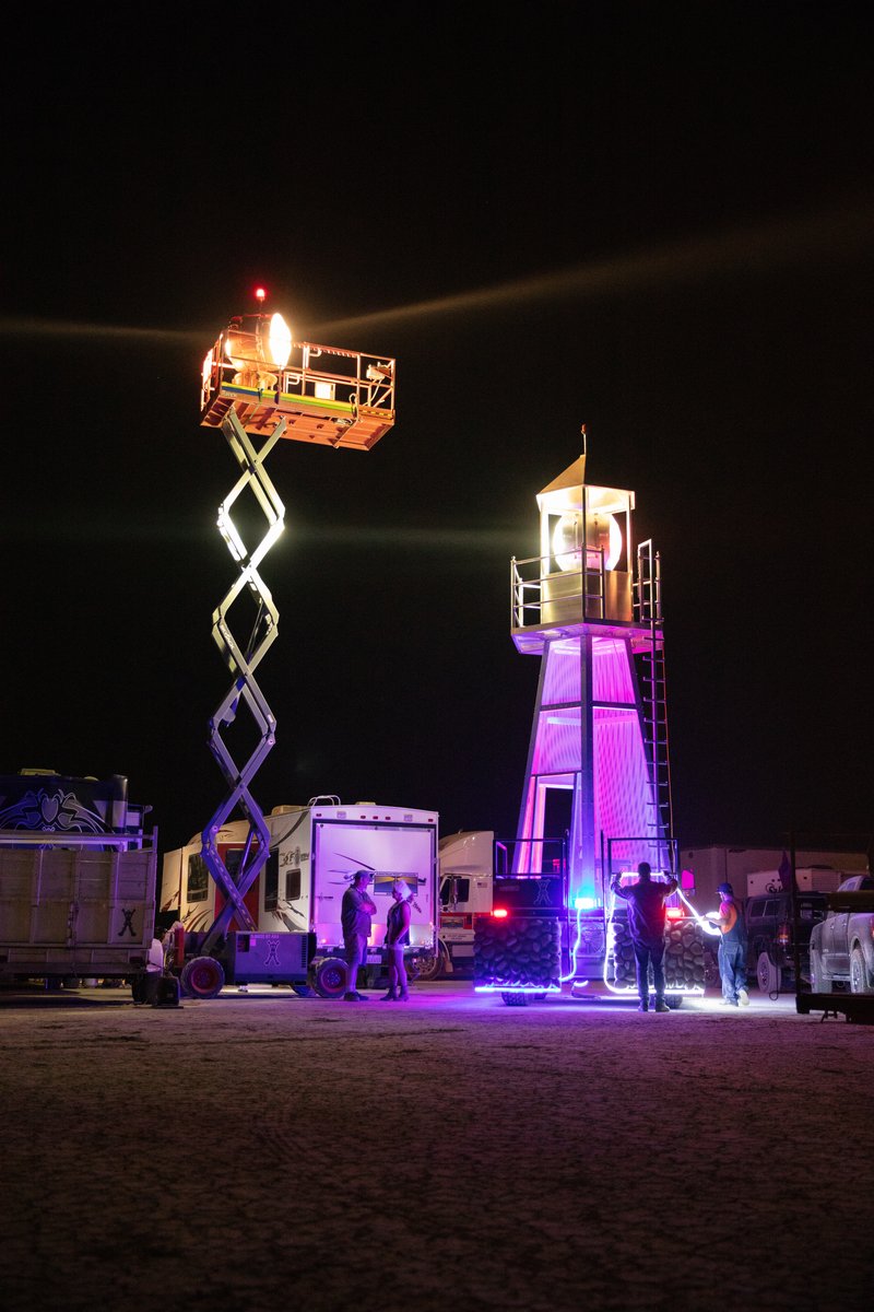 Burnstreampoint Lighthouse I ran into these guys at the Grand Sierra in Reno while walking the dogs. They had like a fleet of 6 big fifth wheels and a full size semi truck with a forklift, and this scissor lift on it. Some burners really go hard.