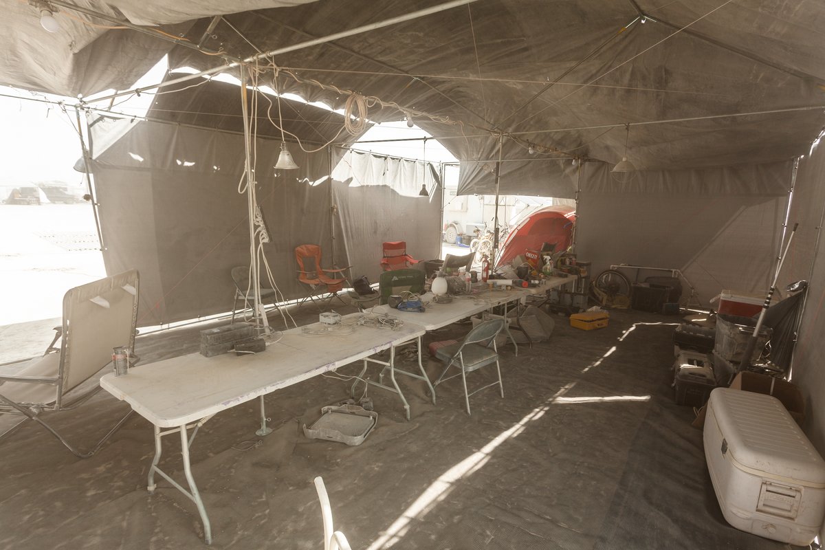 Previously known as L4K, these are the folks who create the ring of lights around the man. It also serves as perimeter for man burn. They are seeking funding for a new set of lights to mark the ring around the man. By the way this is how you can tell they are a hardworking camp. Nobody is here they're all out working.