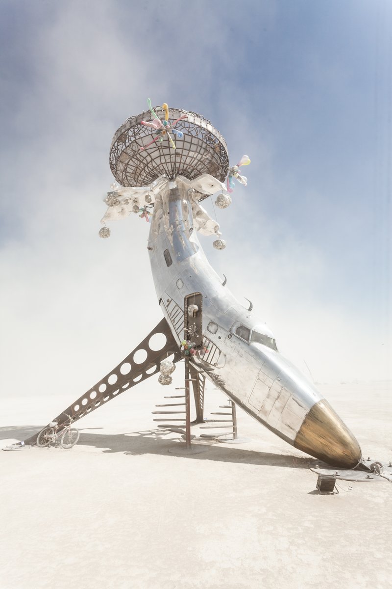 Lodestar by: Randy Polumbo from: New York, NY year: 2018 Lodestar is made of an old military jet that has been involuntarily blossomed into a contemplative flower and gathering place for human pollinators. URL: http://polumbo.com