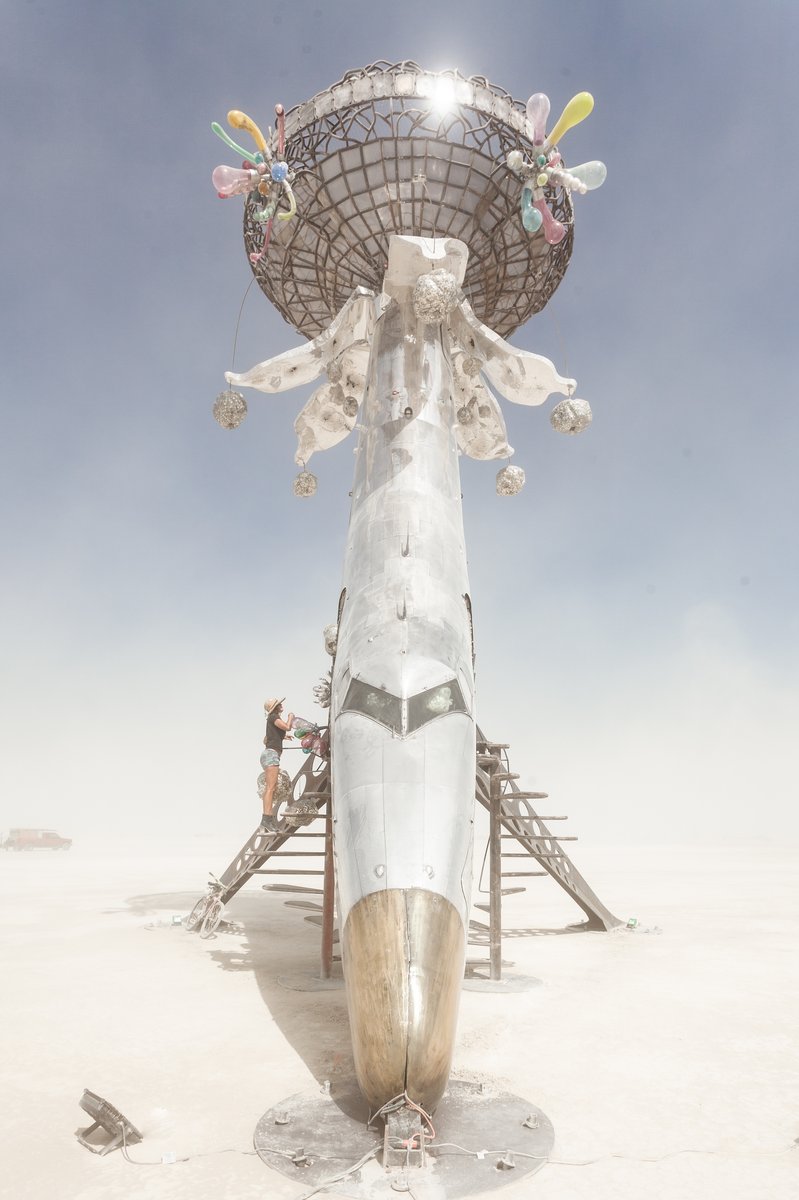 Lodestar by: Randy Polumbo from: New York, NY year: 2018 Lodestar is made of an old military jet that has been involuntarily blossomed into a contemplative flower and gathering place for human pollinators. URL: http://polumbo.com