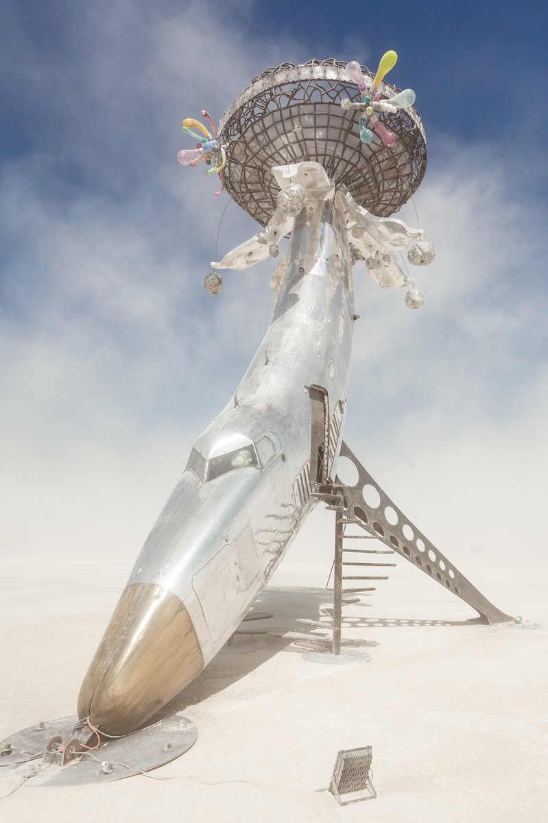 Lodestar by: Randy Polumbo from: New York, NY year: 2018 Lodestar is made of an old military jet that has been involuntarily blossomed into a contemplative flower and gathering place for human pollinators. URL: http://polumbo.com