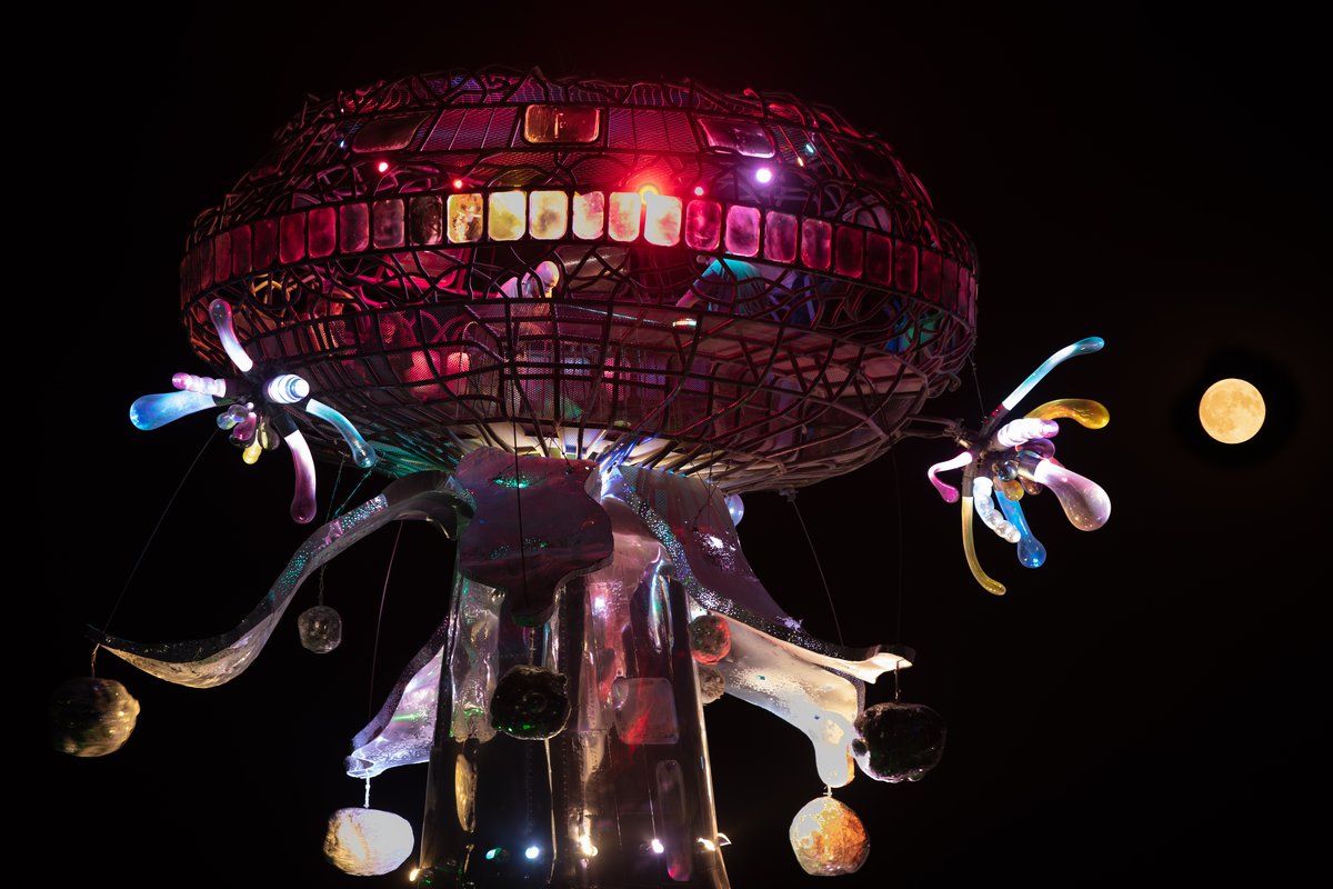 Lodestar by: Randy Polumbo from: New York, NY year: 2018 Lodestar is made of an old military jet that has been involuntarily blossomed into a contemplative flower and gathering place for human pollinators. URL: http://polumbo.com