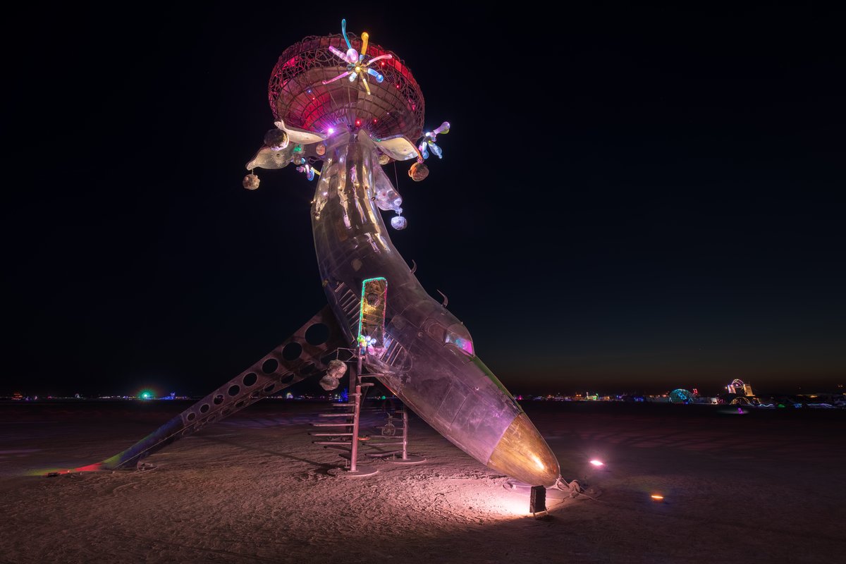 Lodestar by: Randy Polumbo from: New York, NY year: 2018 Lodestar is made of an old military jet that has been involuntarily blossomed into a contemplative flower and gathering place for human pollinators. URL: http://polumbo.com