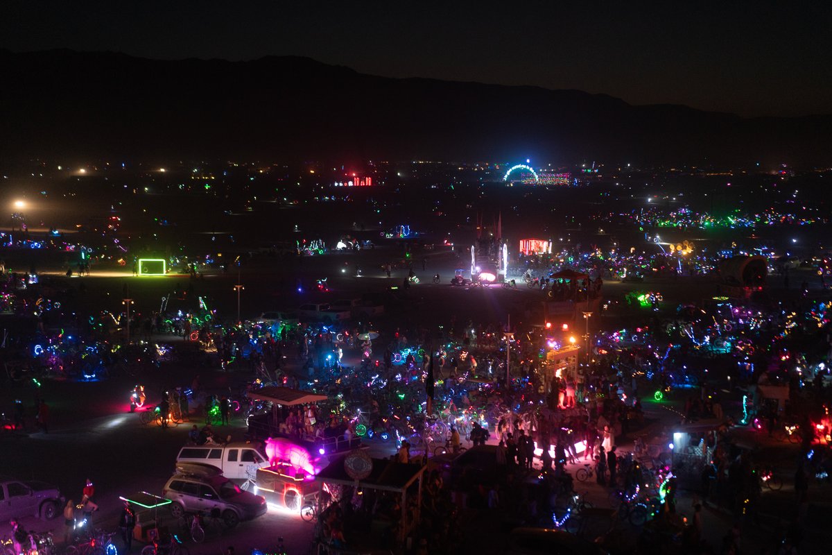 When I get to be up here I look out over the sea of moving lights I feel immense gratitude. Gratitude to my wife and kids and the entire Burning Man community. Thank you all.