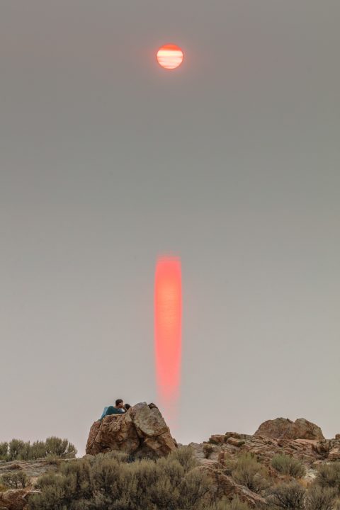 Kissing Couple and Sunset Reflection
