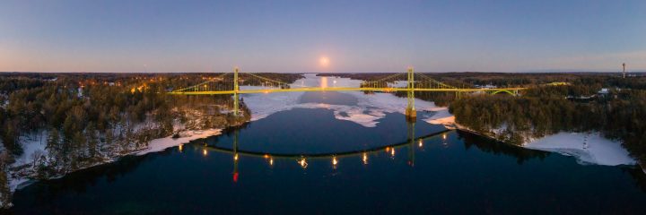 Snow Super Moon and 1000 Islands Bridge
