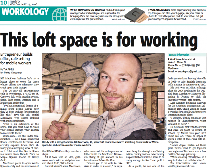 My good friend Bill featured in Vancouver’s Metro Newspaper
