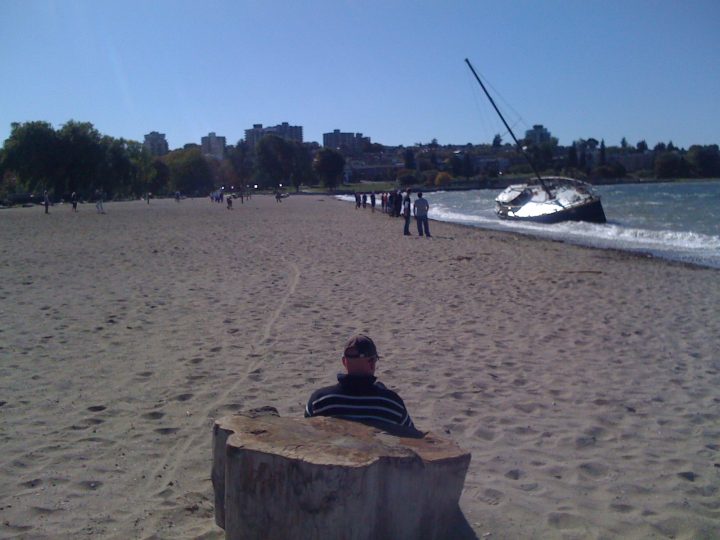 Sailboat washed up at Kits Beach