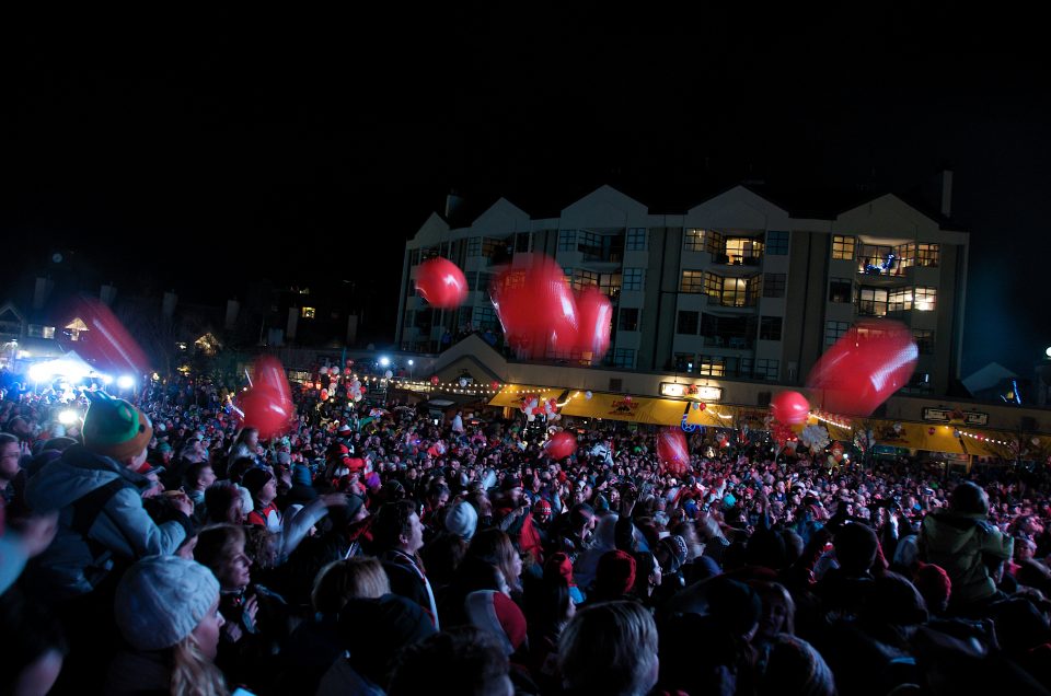 Crowd at Skiier's Plaza Whistler Party
