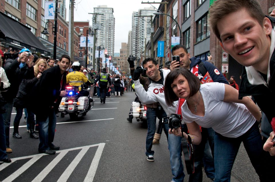 Fans in Vancouver Waiting For The Olympic Torch in Yaletown