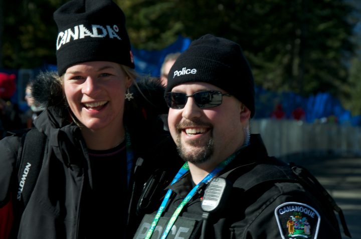 Emily Brydon Poses with Police Officer