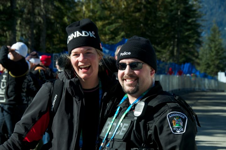 Emily Brydon Poses with Police Officer