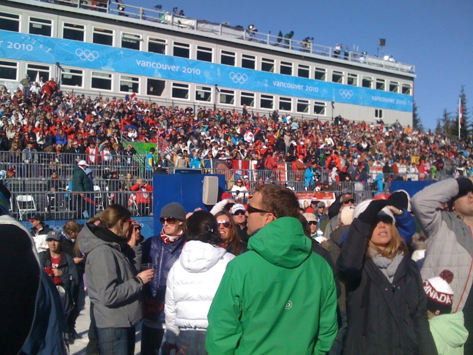 I'm at Womens Super G. Super exciting atmosphere. #van2010