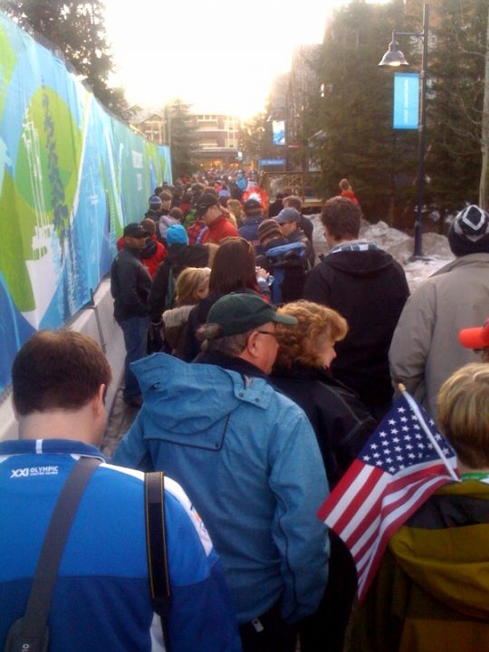 Standby queue / line for Whistler Medals Ceremony. Jon Montgomery will get Gold medal. #van2010 #whistler