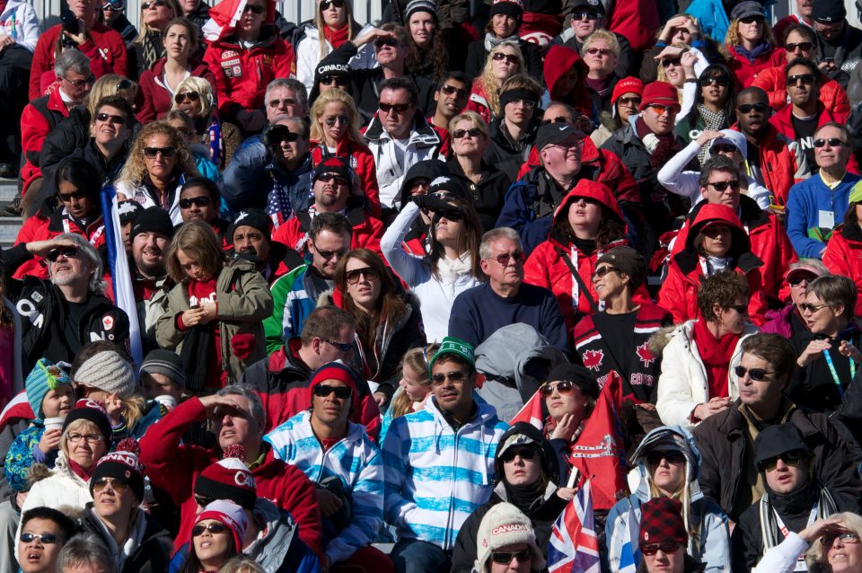 Fans in the Grand Stand at Women's Super G at Whistler Creekside