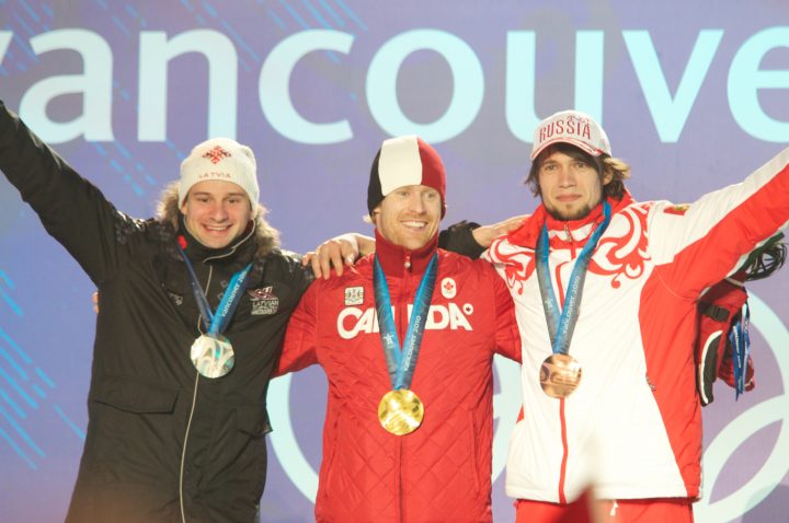 Martins Dukurs, Jon Montgomery, and Alexander Tretiakov
