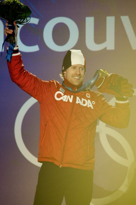 Jon Montgomery Celebrates His Gold Medal