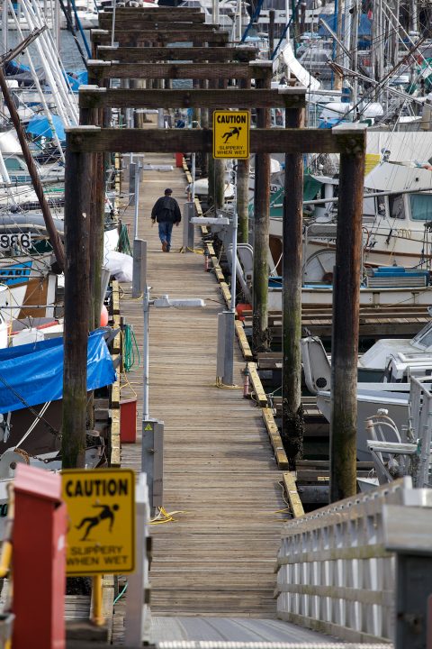 Man Walking on a Potentially Slippery Dock!