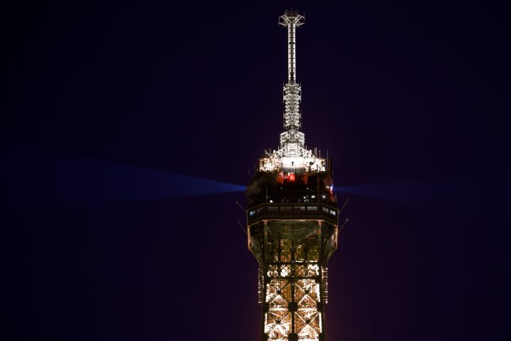 Closeup of the Eiffel Tower at Night
