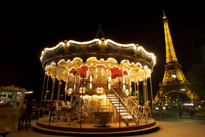 Carousel and Eiffel Tower at Night