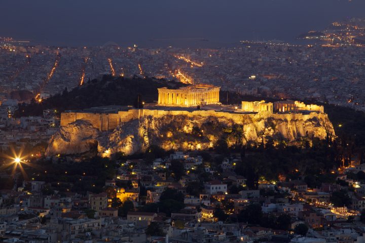 The Acropolis Of Athens At Night From Above