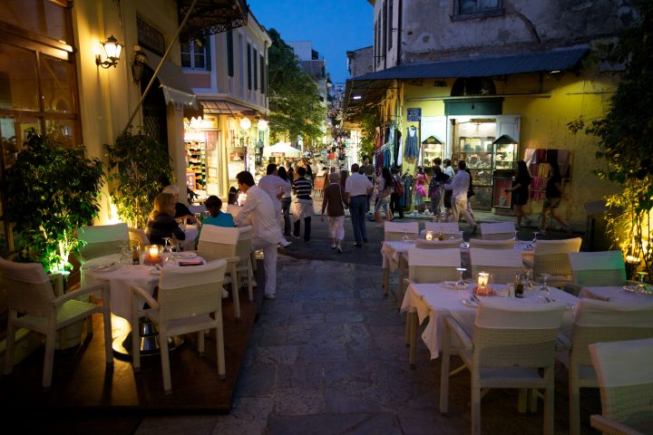 Streets Of Athens Greece At Night