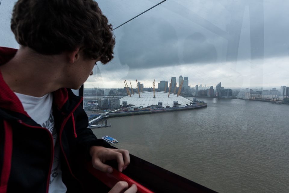 Man on Gondola Over Thames River London 2012 Olympics 0191