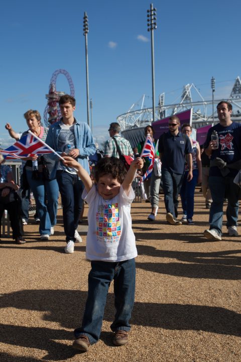Boy with Flags at Olympic London 2012 Olympics 0273
