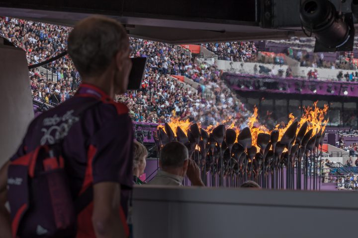 Gamesmaker Volunteer and the Olympic Cauldron London 2012 Olympics 0233