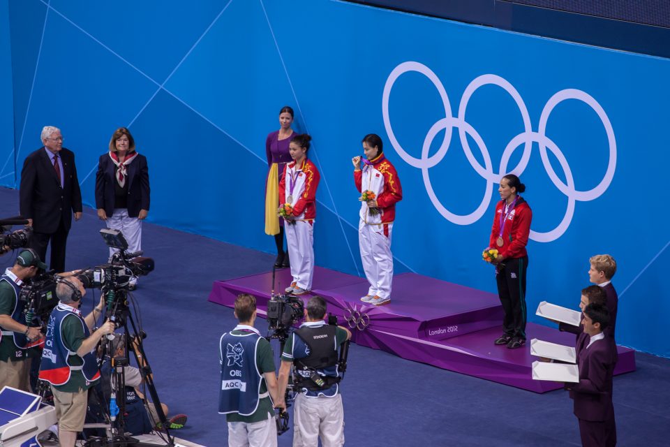 Women's 3M Diving Medal Winners HE Zi WU Minxia SANCHEZ SOTO Laura London 2012 Olympics 0372