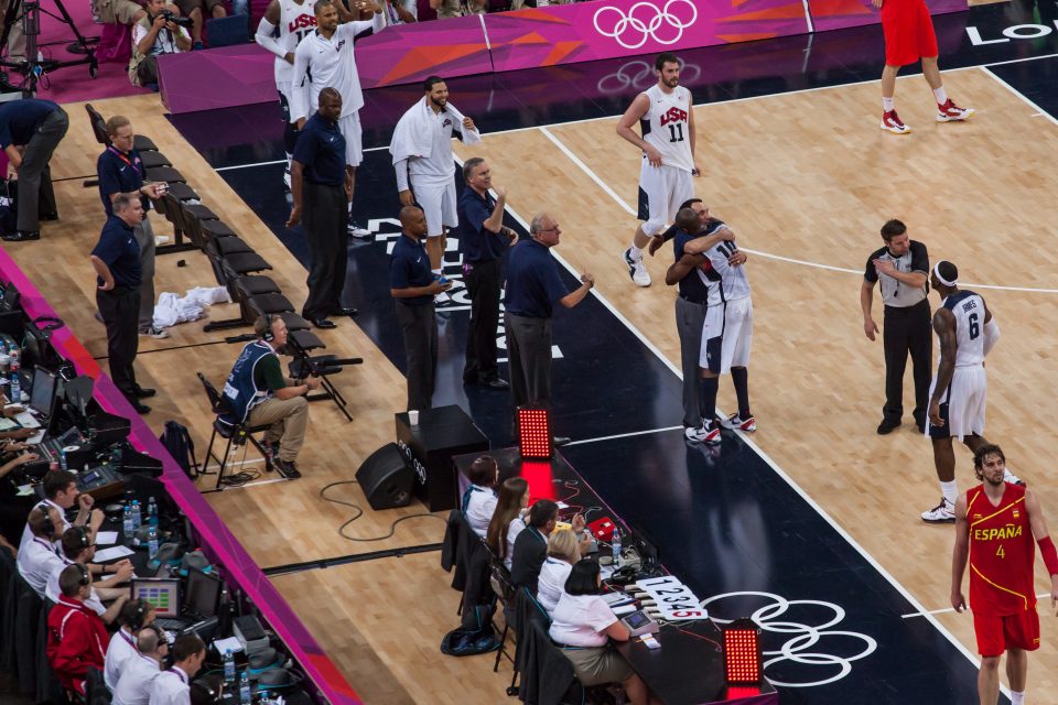 Mike Krzyzewski and Kobe Bryant Hug London 2012 Olympics 0446